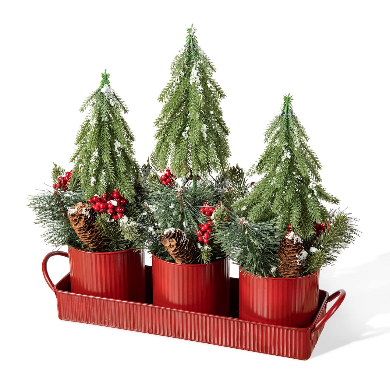 Glitzhome® 21" Christmas Metal Potted Triple Trees Centerpiece